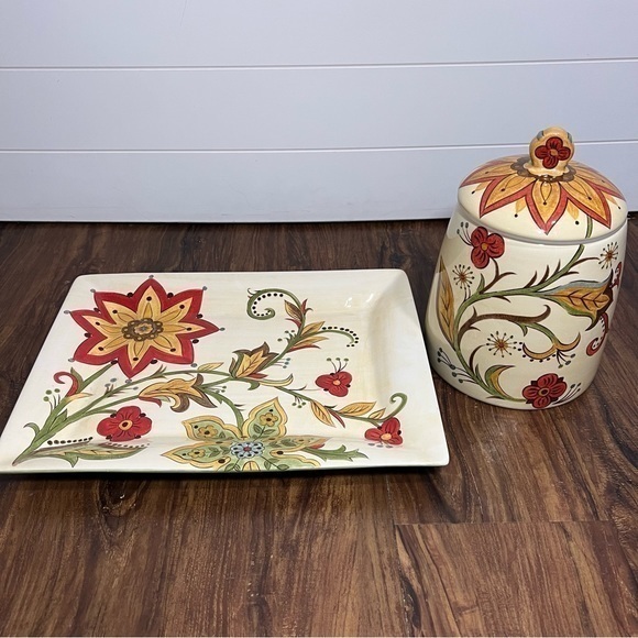 Retired Pier One Imports Carynthum Rectangular Serving platter and Cookie Jar - Picture 1 of 6